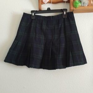 Dark Academia  Green and Blue Plaid School Girl Skirt Pleated
